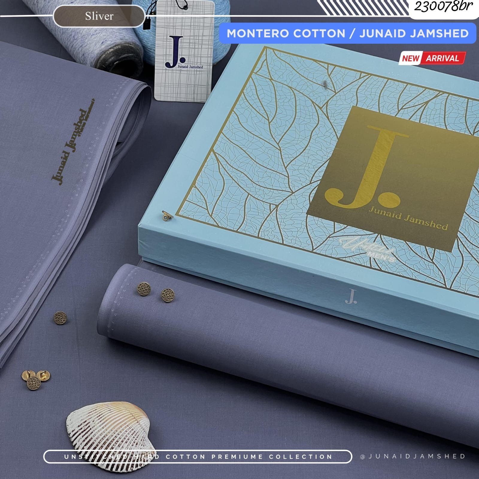 Junaid Jamshed Hard Cotton Silver Finish Suit – 4.5 Meter Unstitched Fabric (All Seasons) - Image 5