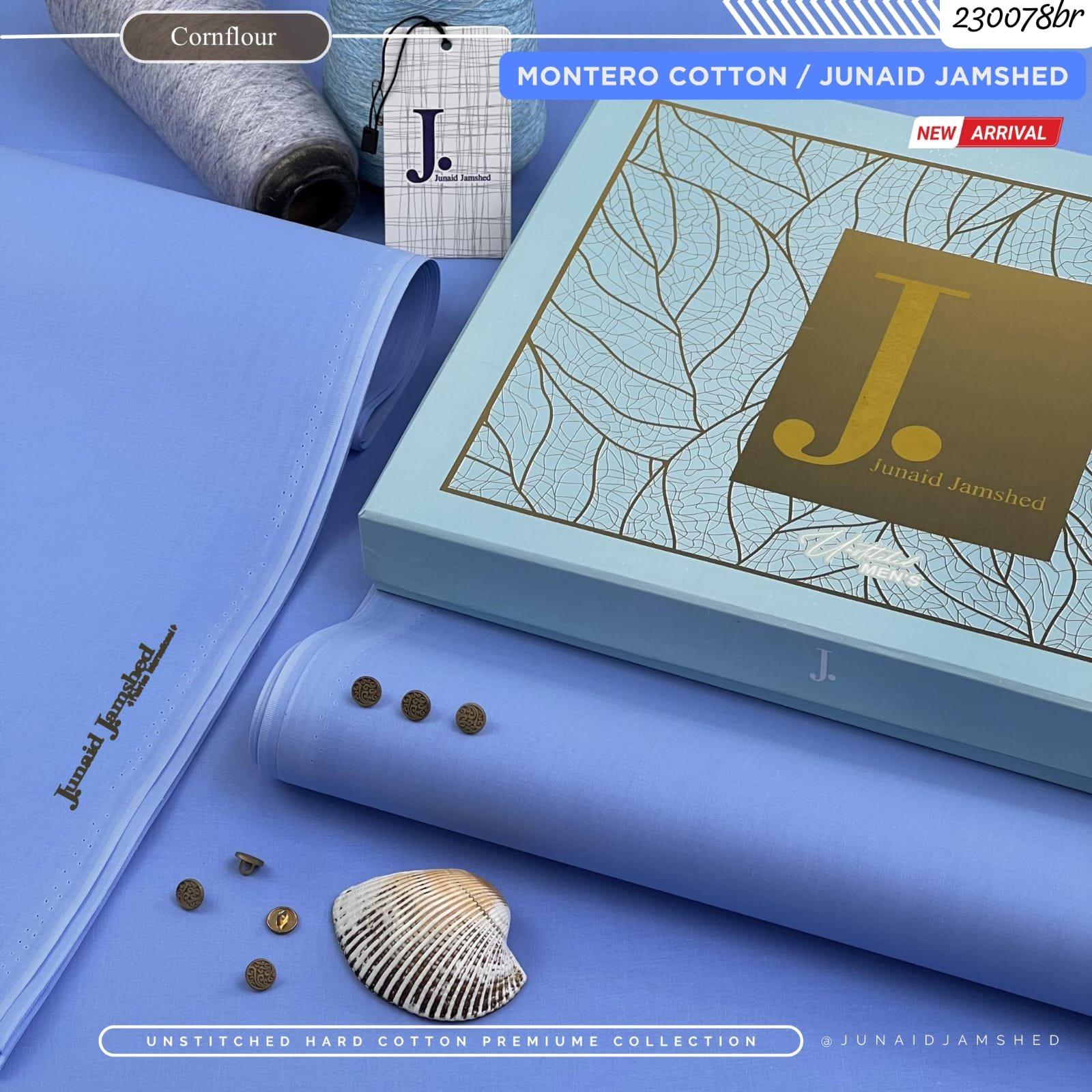 Junaid Jamshed Hard Cotton Silver Finish Suit – 4.5 Meter Unstitched Fabric (All Seasons) - Image 3