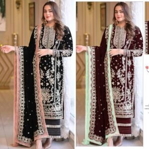 Aneelas Luxury Embroidered Cotton Suit With Chiffon Dupatta – 3 Piece Unstitched